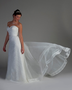 Wedding Dress - Bridalane - 204 - Shown in Ivory lace with detachable soft tulle and lace train | Bridalane Bridal Gown