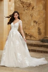 Bridal Dress: Sophia Tolli Bridal Collection - Y12241 - Classic Floral Lace A-Line Wedding Gown 