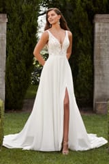 Bridal Dress: Sophia Tolli Bridal Collection - Y22271 - Dreamy Beach Wedding Dress With Statement Train 
