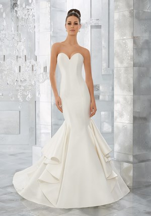 Wedding Dress - Mori Lee Blue FALL 2017 Collection: 5563 - Merci - Marcella Satin Sculptured Mermaid (Shown with Pearl and Diamant&eacute; Beaded Alen&ccedil;on Lace Jacket, Sold Separately as Style #11275) | MoriLee Bridal Gown