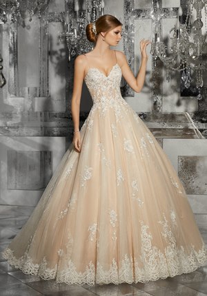 Wedding Dress - Mori Lee Bridal FALL 2017 Collection: 8187 - Mariska - Embroidered Alen&ccedil;on Lace on Circular Tulle Ball Gown with Scalloped Hemline (Matching Satin Bodice Lining Included) | MoriLee Bridal Gown