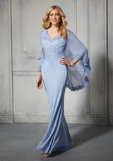 Evening Dress: Mori Lee Collection: 72401 - Sheath Evening Gown with Chiffon Capelet 