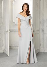 Evening Dress: Mori Lee Collection: 72406 - A-Line Evening Gown in Crepe with Front Slit 