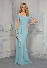 Evening Dress: Mori Lee Collection: 72417 - Sheath Crepe Evening Gown with Crystal Beaded Broach 