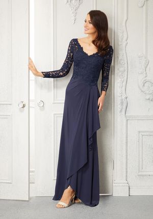 MOB Dress - Mori Lee Collection: 72418 - Sheath Beaded Lace and Jersey Evening Gown | MoriLee MOB Gown