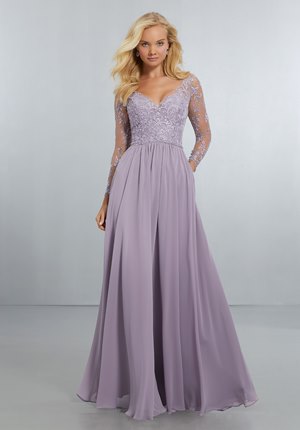 Special Occasion Dress - Mori Lee BRIDESMAIDS SPRING 2018 Collection: 21561 - Chiffon Bridesmaids Dress with Intricately Embroidered and Beaded Long Sleeve Bodice | MoriLee Prom Gown