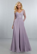 Evening Dress: Mori Lee BRIDESMAIDS SPRING 2018 Collection: 21561 - Chiffon Bridesmaids Dress with Intricately Embroidered and Beaded Long Sleeve Bodice 