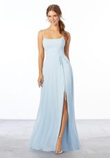 Evening Dress: Mori Lee Bridesmaids Spring 2020 Collection: 21668 - Chiffon Bridesmaid Dress with Tie Sash 