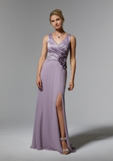 Evening Dress: Mori Lee Collection: 72903 - Satin and Chiffon Evening Gown with Three-Dimensional Flowers 