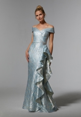 MOB Dress: Mori Lee Collection: 72926 - Metallic Jacquard Evening Gown with Crystal Brooch 