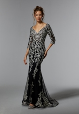 MOB Dress: Mori Lee Collection: 72940 - Frosted Metallic Lace Sheath Evening Gown 