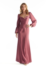 Evening Dress: Morilee Bridesmaids Collection: 31221 - Long Sleeve Luxe Satin Bridesmaid Dress with Cowl Neck 