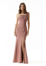 Evening Dress: Mori Lee Collection: 73002 - One Shoulder Scuba Crepe Evening Gown with Crystal Beading 