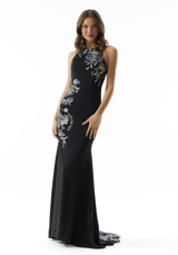 Evening Dress: Mori Lee Collection: 73006 - Beaded Contrasting Floral Embroidered Evening Gown 