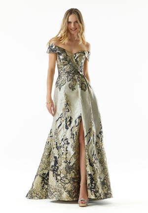 Special Occasion Dress - Mori Lee Collection: 73008 - Metallic Jacquard Gown with Front Drape | MoriLee Prom Gown