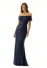 Evening Dress: Mori Lee Collection: 73014 - Pattern Sequin Off The Shoulder Sheath Evening Gown 