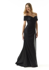 Evening Dress: Mori Lee Collection: 73029 - Draped Metallic Knit Evening Gown with Surplice Bodice 