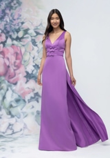 Evening Dress: Morilee Bridesmaids Collection: 3030013 - V-Neck Banded Bow Satin Bridesmaid Dress with Detachable Train 