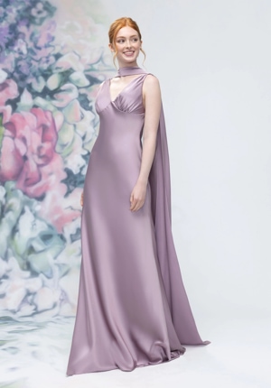  Dress - Morilee Bridesmaids Collection: 3030016 - V-Neck Empire Waist Open Back Bridesmaid Dress with Neck Scarf | MoriLee Evening Gown