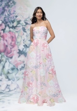 Evening Dress: Morilee Bridesmaids Collection: 3030018 - Strapless Draped Floral Printed Organza and Chiffon Bridesmaid Dress 
