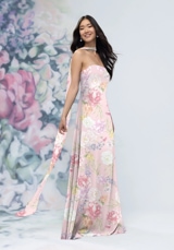Evening Dress: Morilee Bridesmaids Collection: 3030021 - Strapless Floral Printed Chiffon Column Bridesmaid Dress with Scarf 